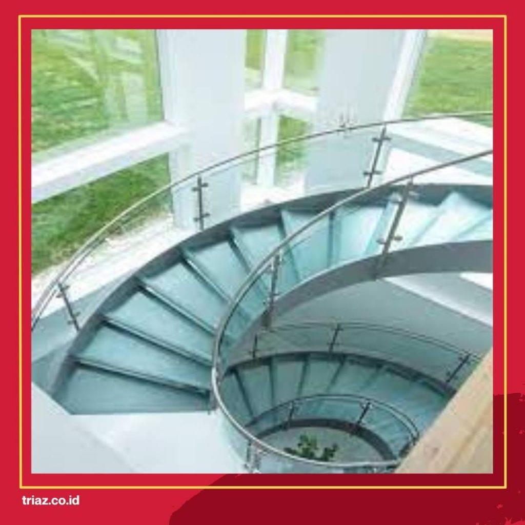 railing tangga kaca spiral